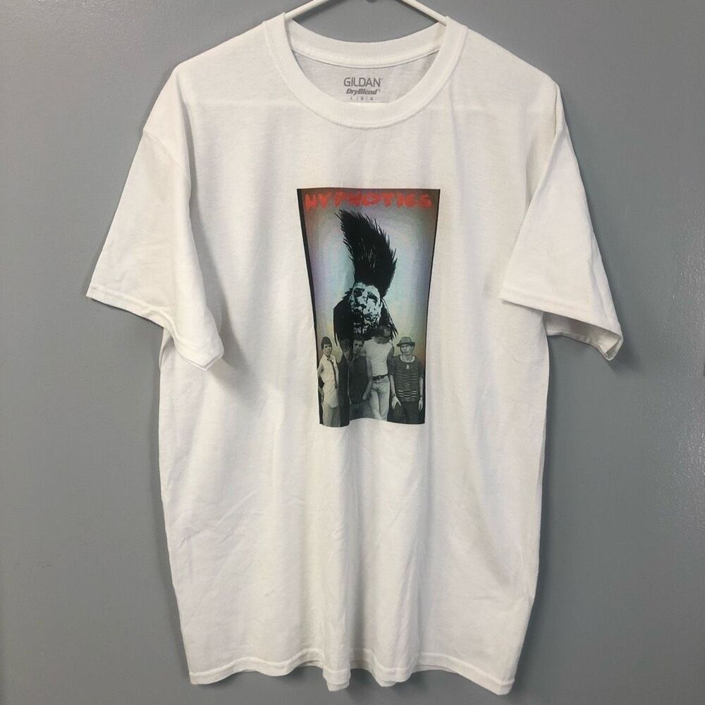 hypnotics indoor fiends 82 album white gildan dry blend large band tee vtg style
